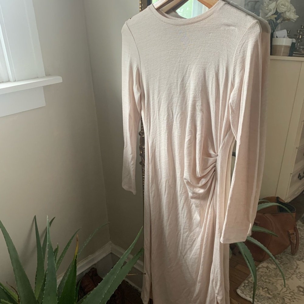 Beige Luxespun Side-Ruched Dress